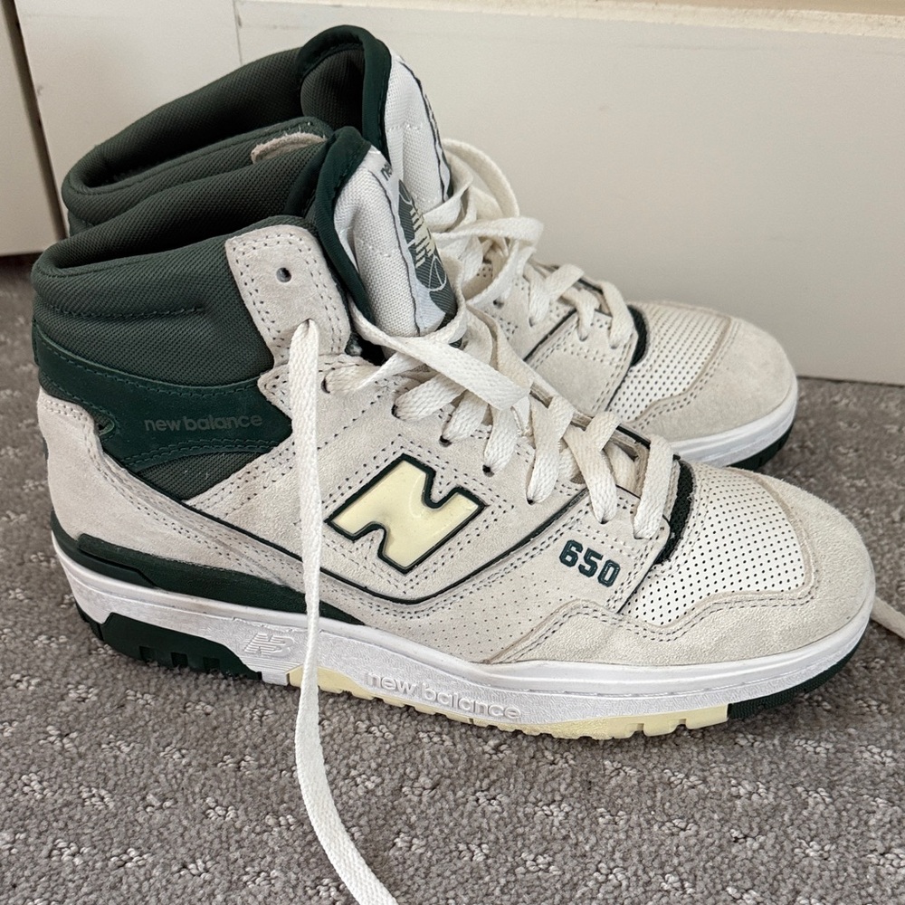 New Balance 650 High Top Sneakers in White and Green